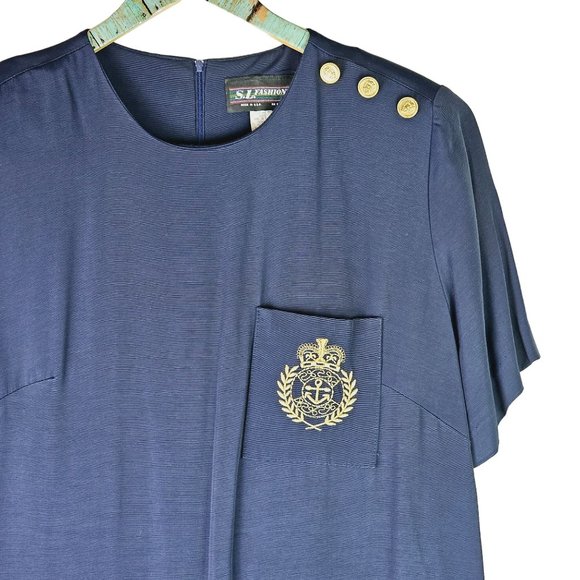 Vintage 90's S.L. Fashions Crested Pocket Button Pleated Drop Waist Dress, 18WP - Picture 2 of 10